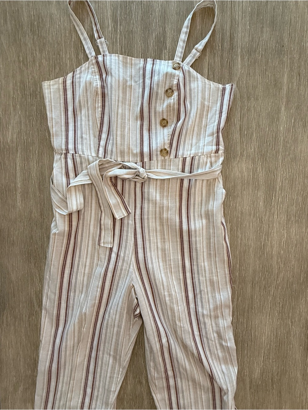 Mlle Gabrielle Linen Blend Striped Wide Leg Jumpsuit Large